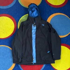 The North Face Kids Black Raincoat with Blue Lining and Hood